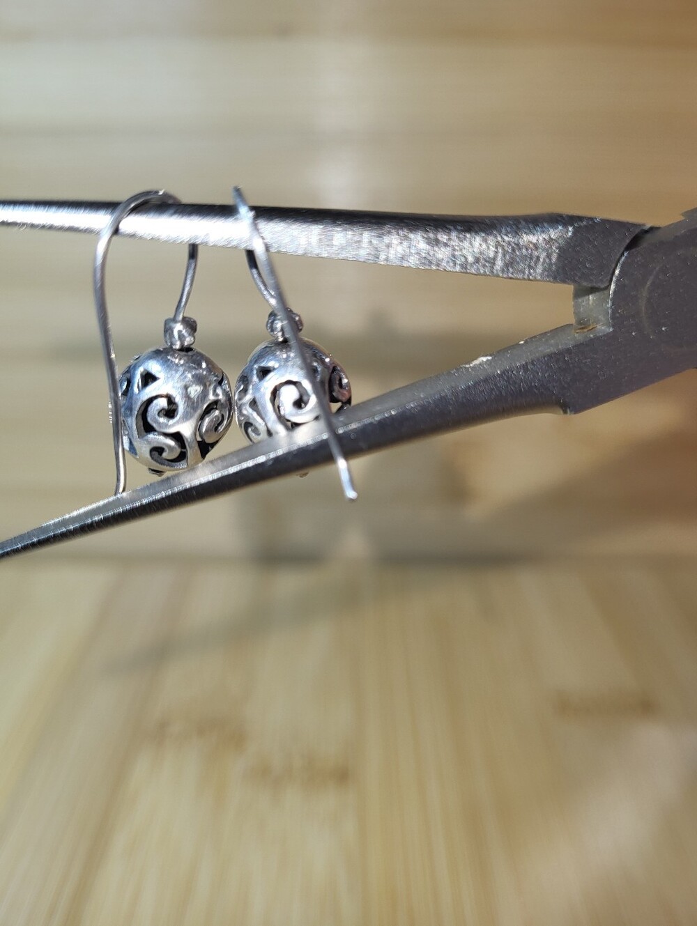 Vintage, Estate Sterling Silver Filigree Ball Drop Earrings - Silver - Picture 4 of 4